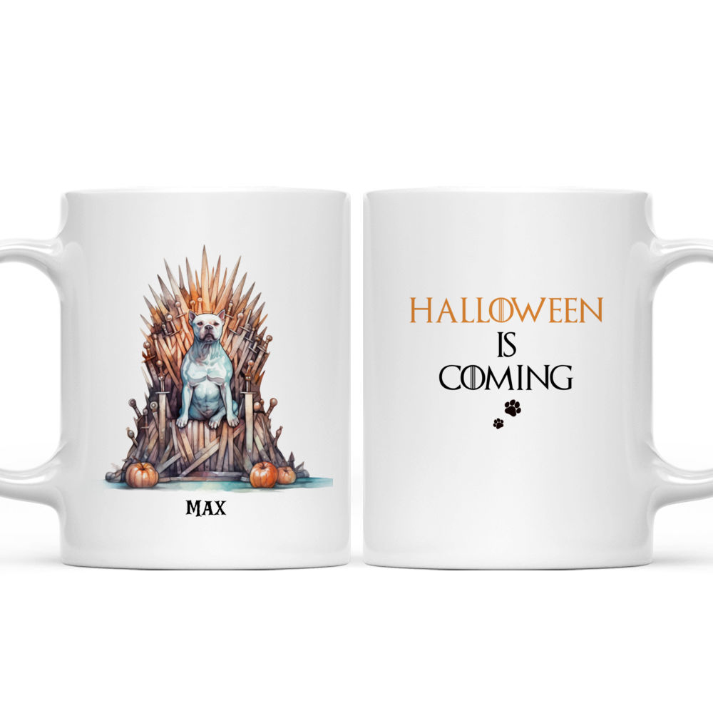 Halloween Dog Mug - Whimsical Watercolor Halloween Pitbull Dog Mug with Game of Thrones Throne - Mug_3