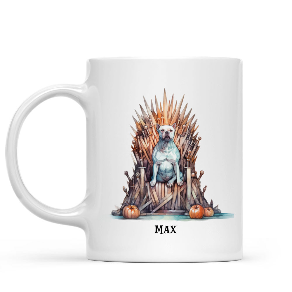 Halloween Dog Mug - Whimsical Watercolor Halloween Pitbull Dog Mug with Game of Thrones Throne - Mug_1