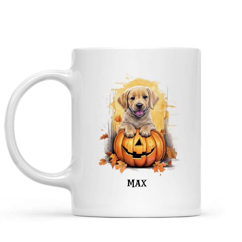 Personalized Mug - Halloween Dog Mug - Cute Funny Labrador Retriever Puppy in Jack-o-lantern Halloween_1
