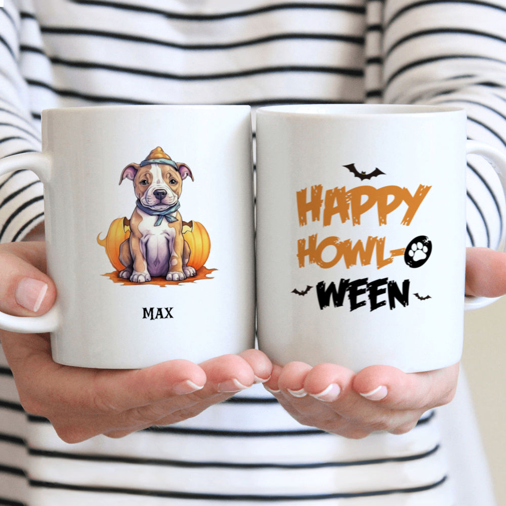 Halloween Dog Mug - Cute Funny Pitbull Puppy in Jack-o-Lantern Halloween - Mug