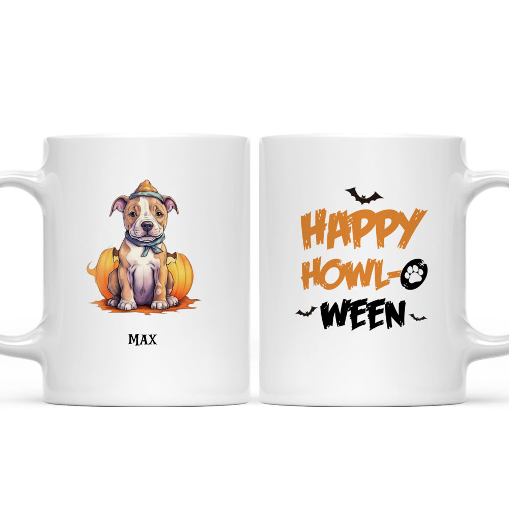 Cute Funny Pitbull Puppy in Jack-o-Lantern Halloween