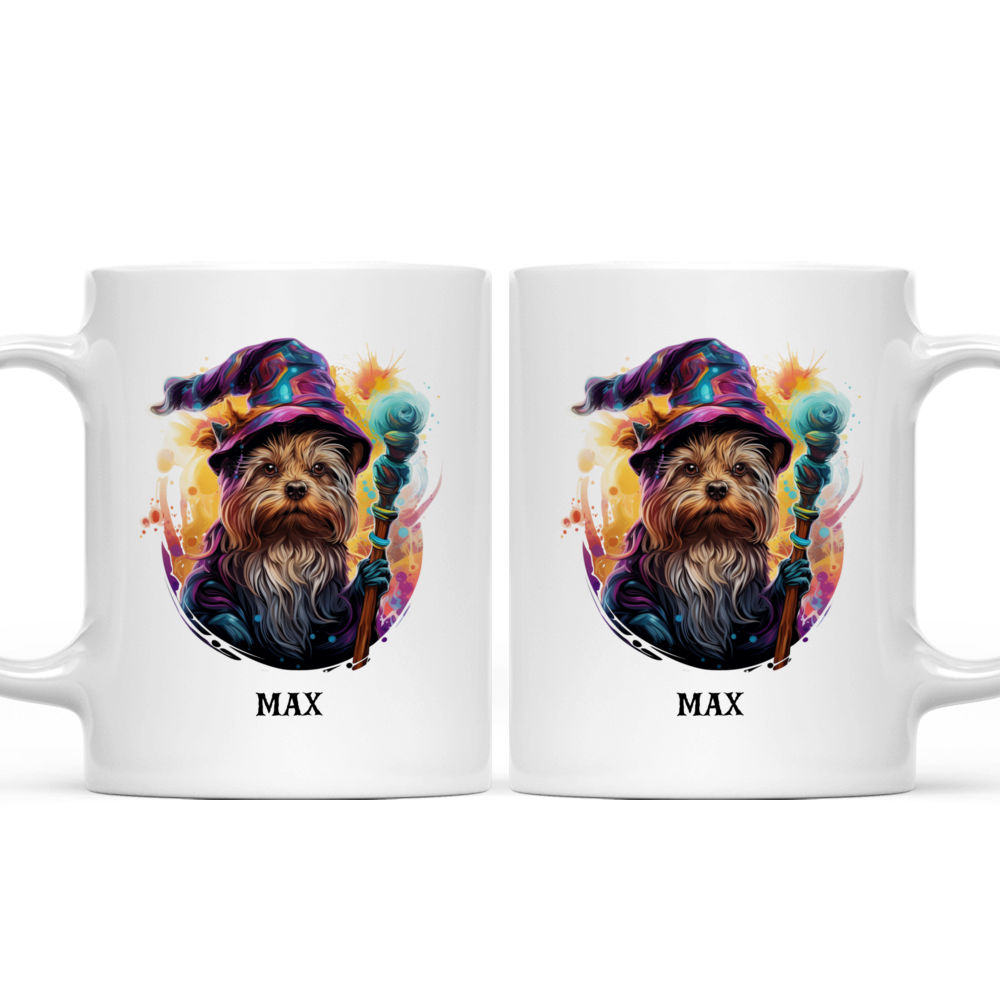 Personalized Mug - Halloween Dog Mug - Yorkshire Terrier Dog Witch with Magic Wand Psychedelic Fractals_3