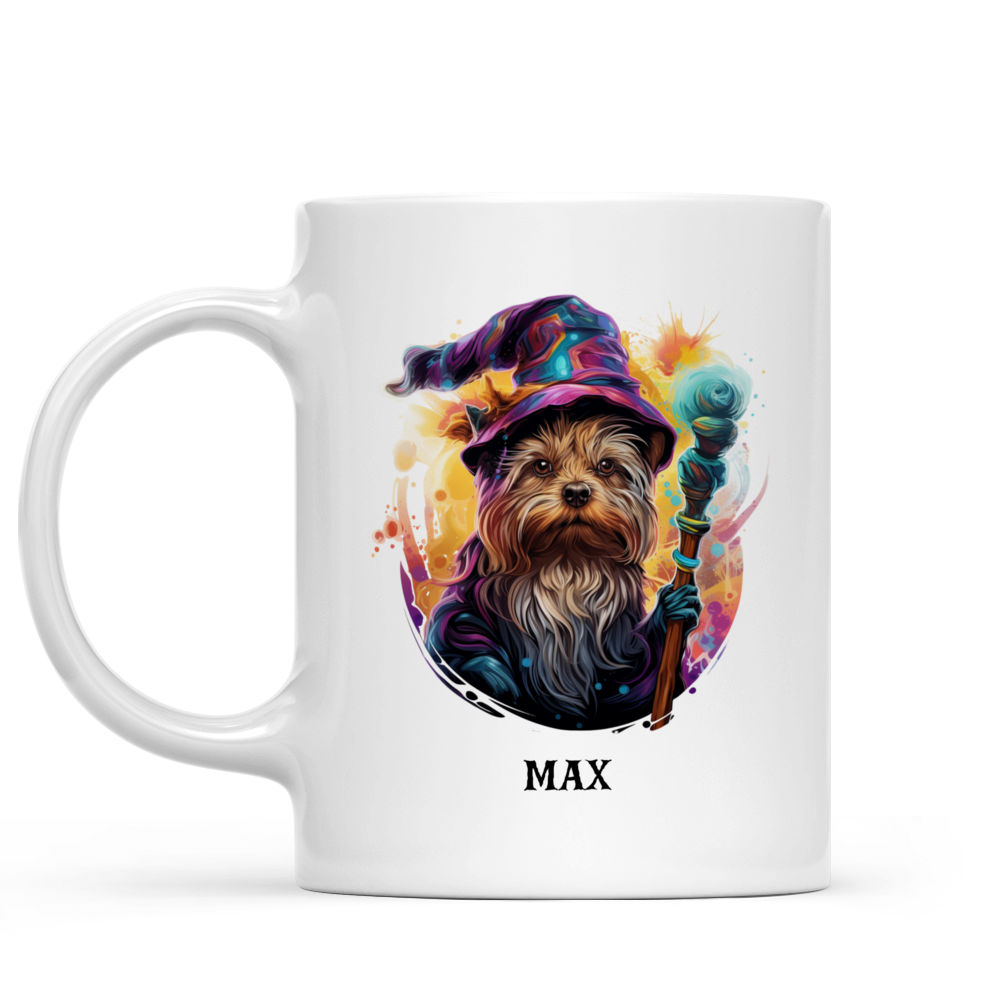 Halloween Dog Mug - Yorkshire Terrier Dog Witch with Magic Wand Psychedelic Fractals - Mug_1