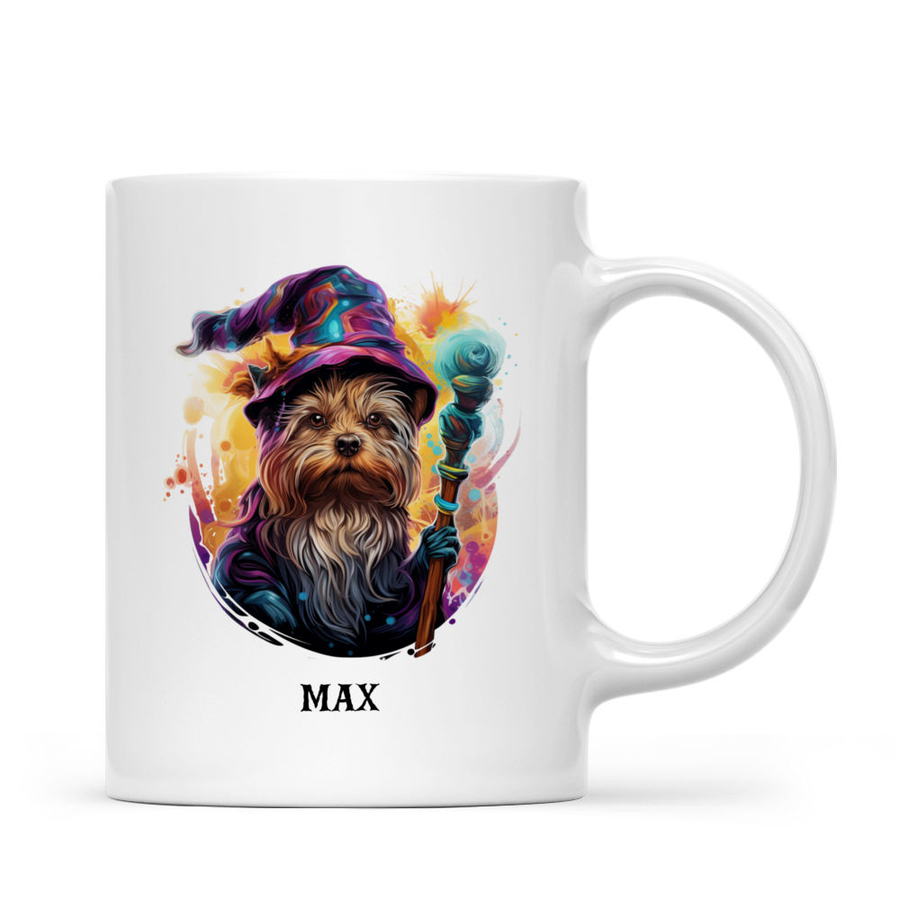 Personalized Mug - Halloween Dog Mug - Yorkshire Terrier Dog Witch with Magic Wand Psychedelic Fractals_2