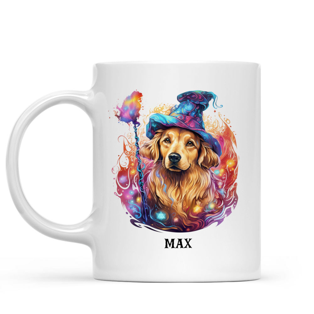 Halloween Dog Mug - Golden Retriever Dog Witch Magic Wand Psychedelic Style - Mug_1