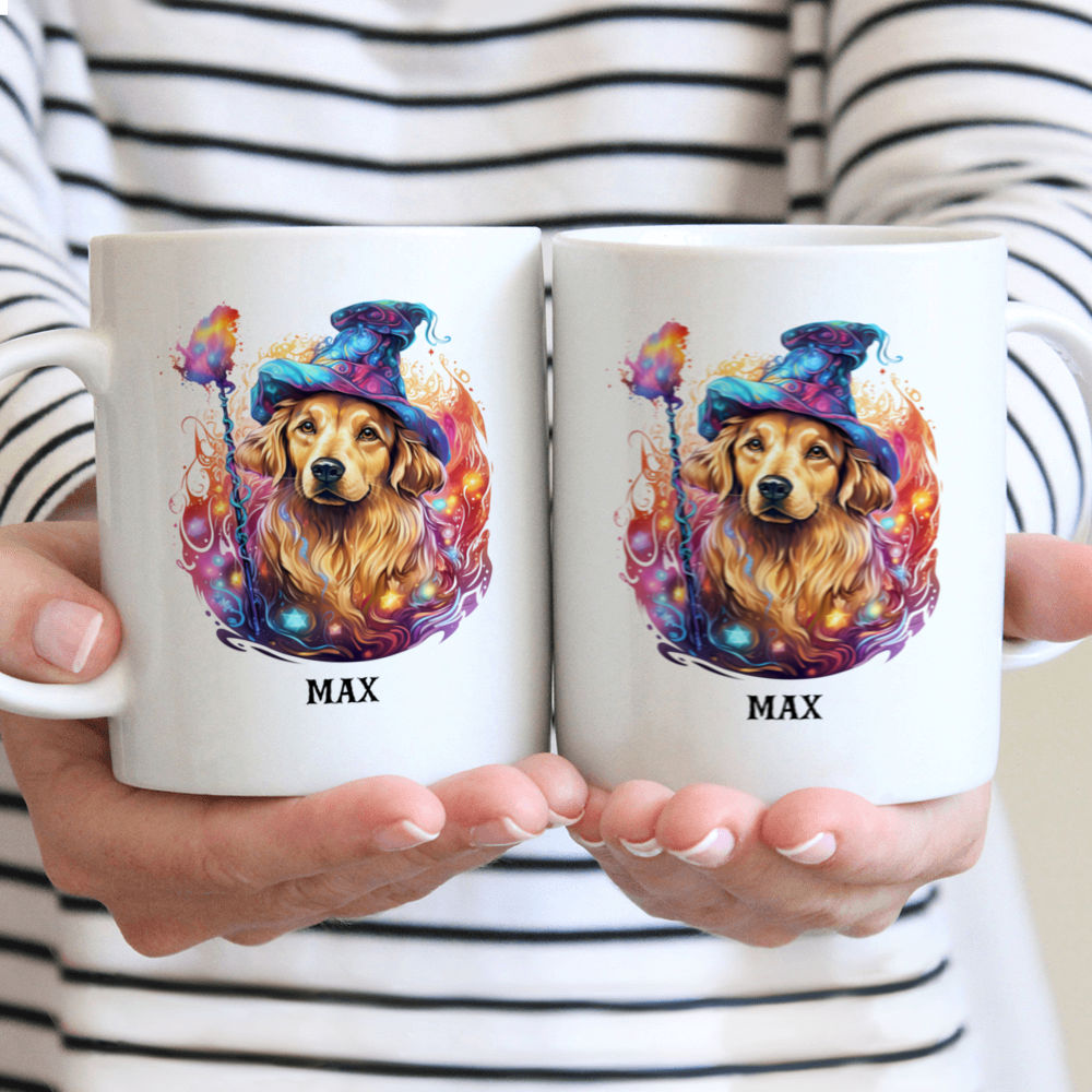 Halloween Dog Mug - Golden Retriever Dog Witch Magic Wand Psychedelic Style - Mug