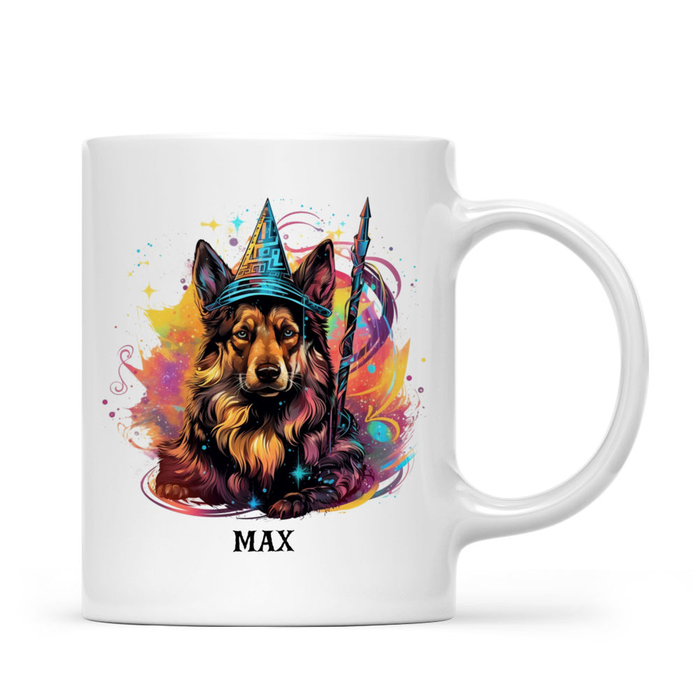 Personalized Mug - Halloween Dog Mug - German Shepherd Dog Witch Magic Wand Psychedelic Style_2