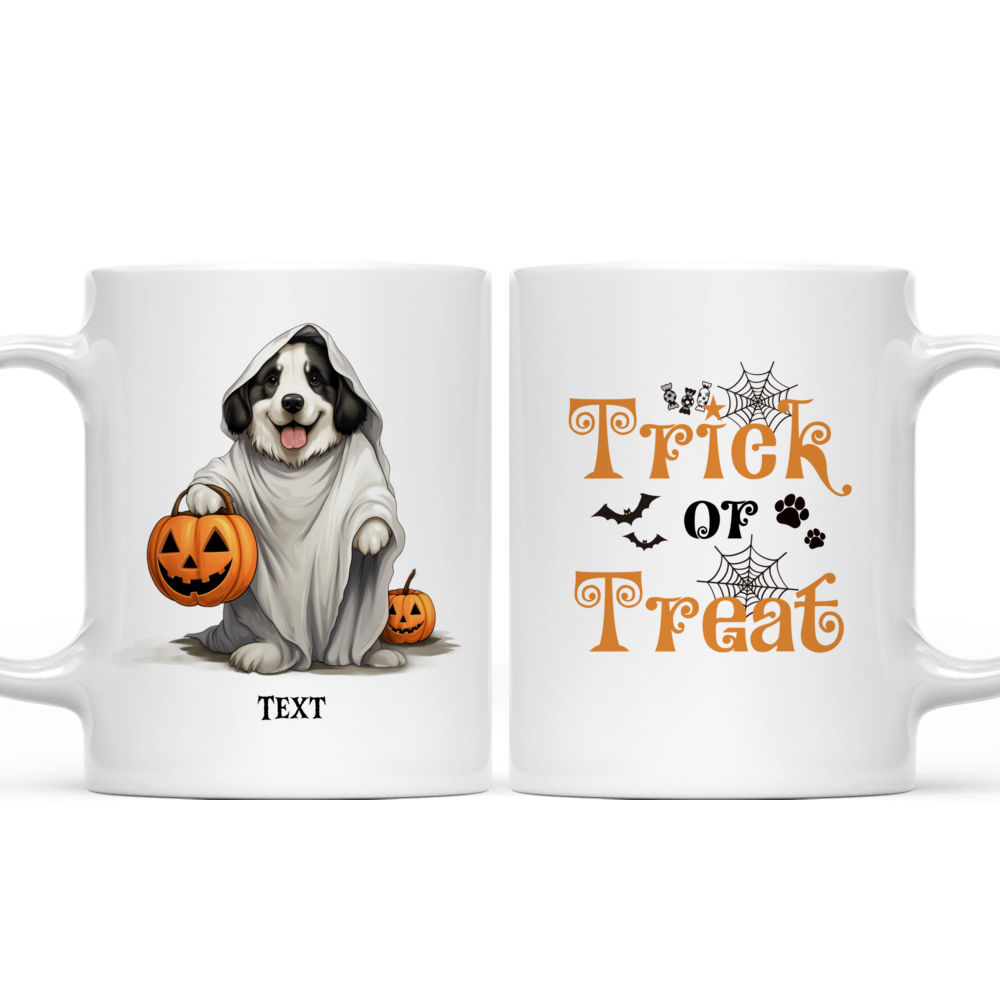 Halloween Dog Mug - Cute Bernese Mountain Dog in Halloween Ghost Costume with Pumpkin Basket - Mug_3