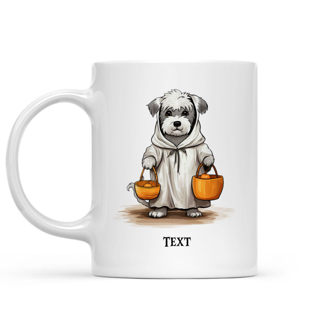 Halloween Dog Mug - Cute Miniature Schnauzer Dog Halloween Ghost Costume Pumpkin Basket - Mug_1