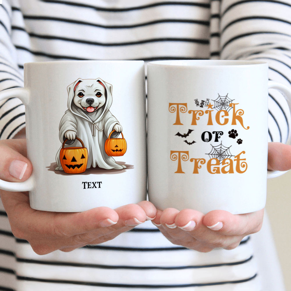 Halloween Dog Mug - Cute Cane Corso Dog in Halloween Ghost Costume with Pumpkin Basket - Mug