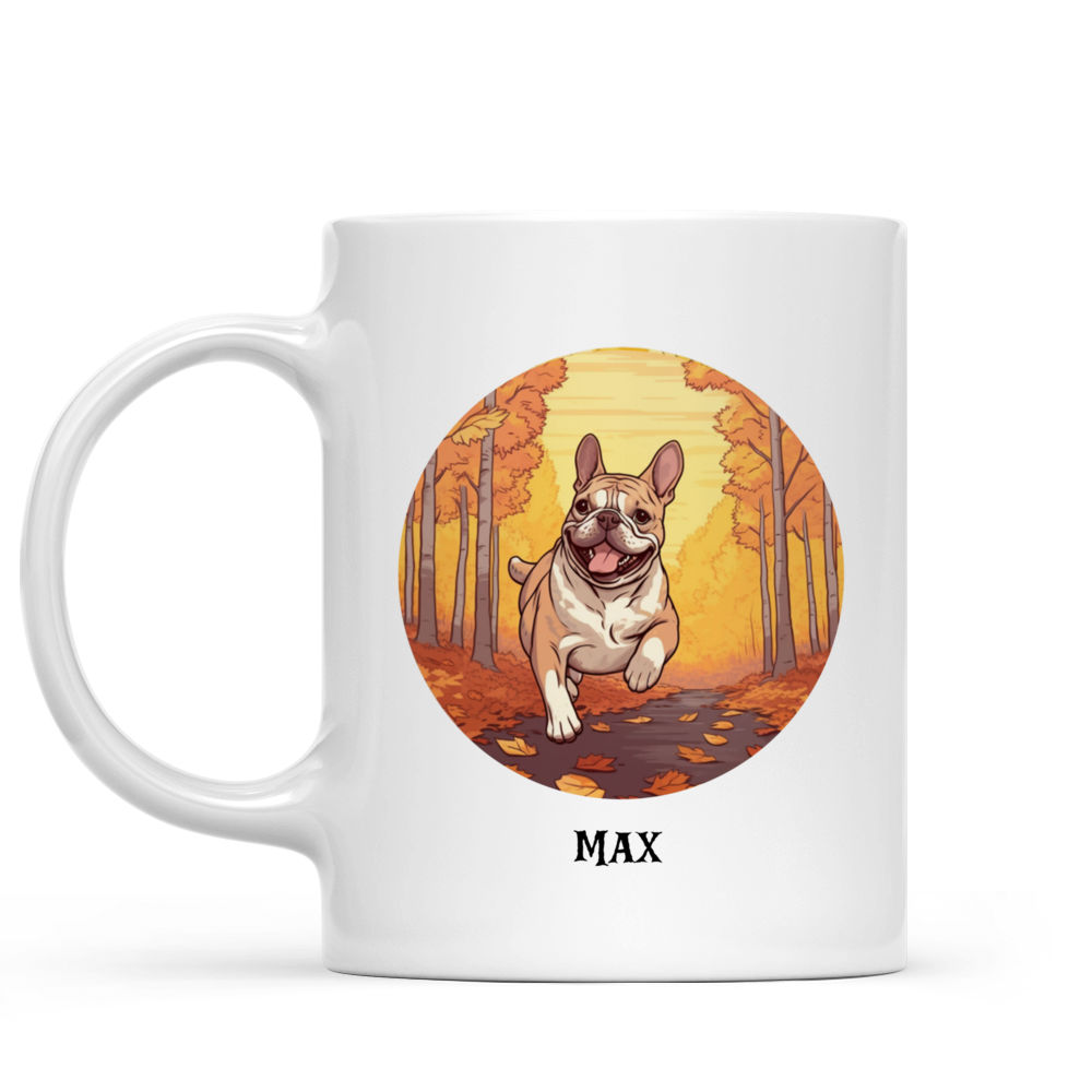 Halloween Dog Mug - Adorable French Bulldog Dog Running in Autumn Forest - Mug_1