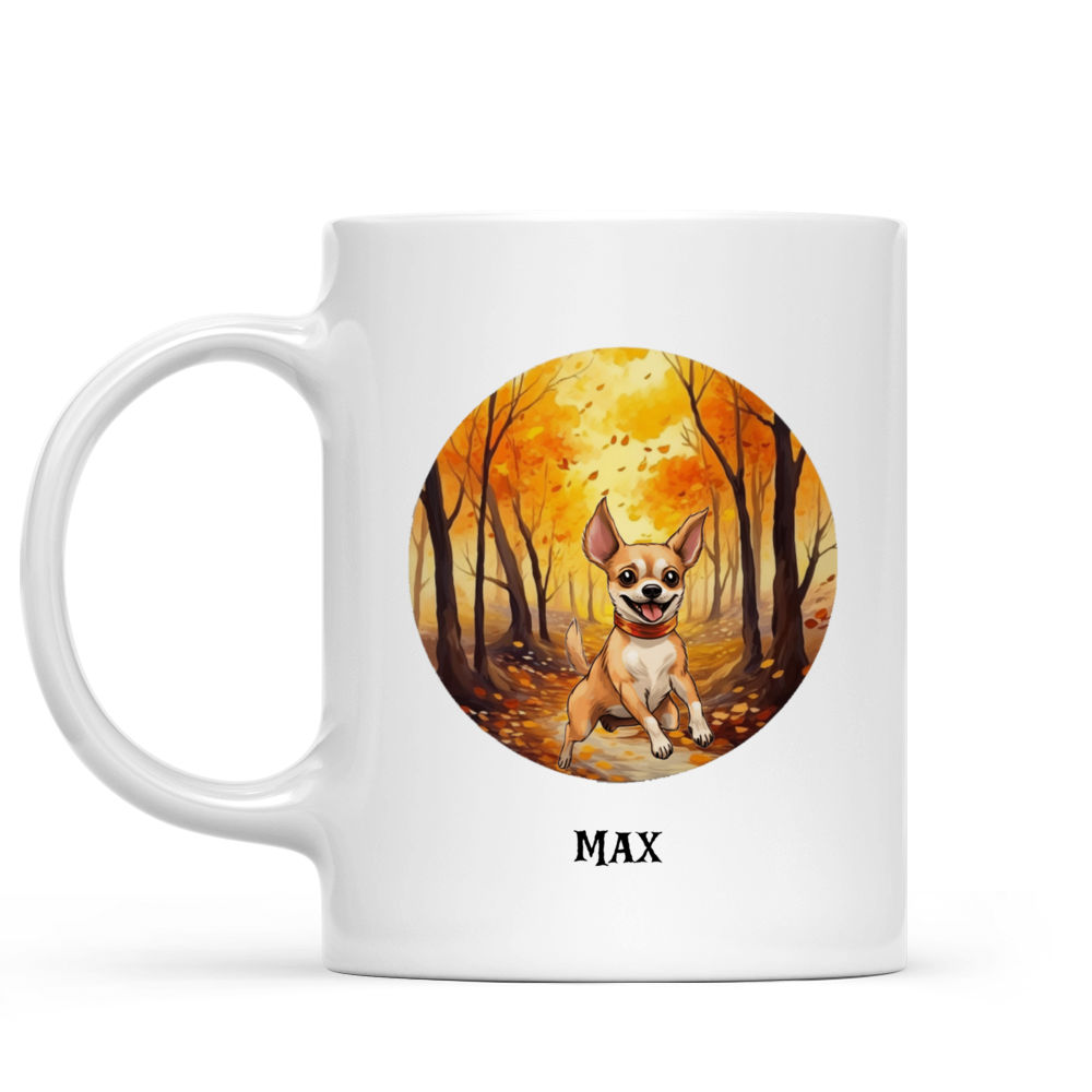 Halloween Dog Mug - Adorable Chihuahua Dog Running Autumn Forest Mug - Mug_1