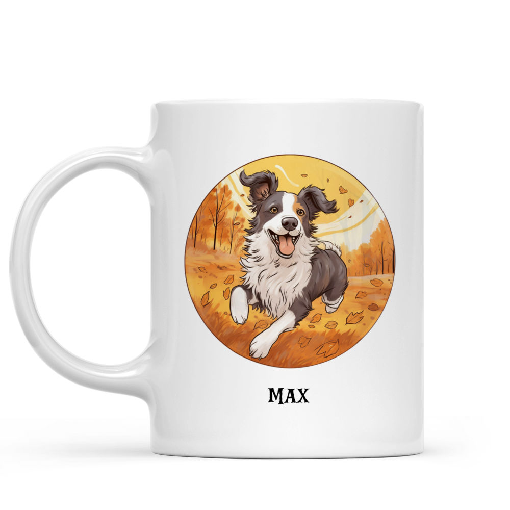 Halloween Dog Mug - Cute Border Collie Dog Running Autumn Forest Mug - Mug_1