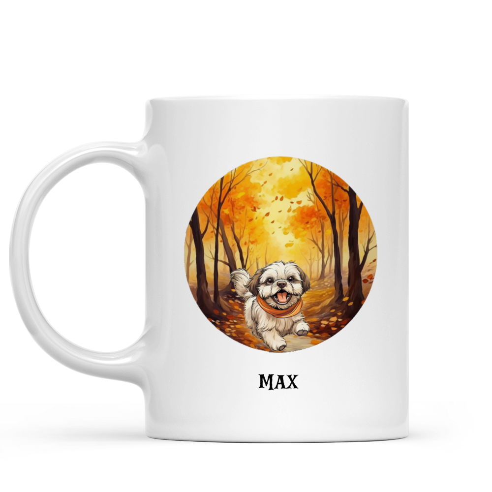 Halloween Dog Mug - Adorable Shih Tzu Dog Running in Autumn Forest - Mug_1