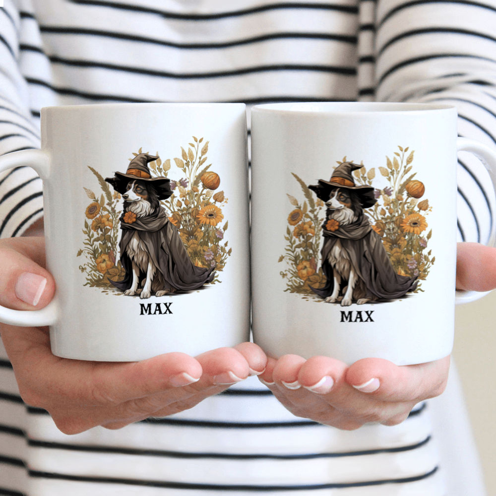 Halloween Dog Mug - Witch Border Collie with Wildflowers Folklore Style - Mug