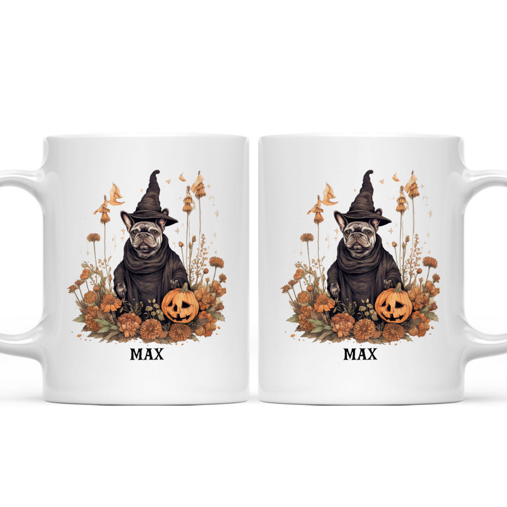 Halloween Dog Mug - Witch French Bulldog with Wildflowers Folklore Style - Mug_3