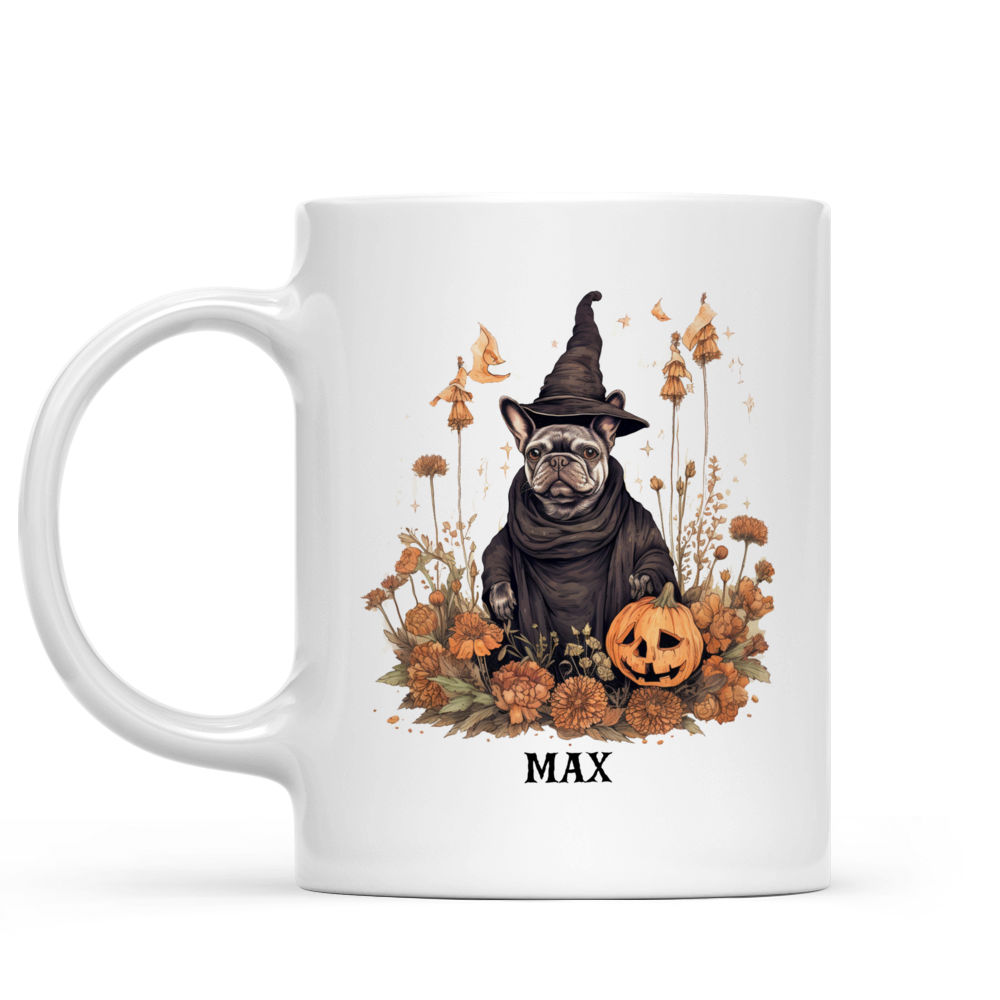 Halloween Dog Mug - Witch French Bulldog with Wildflowers Folklore Style - Mug_1