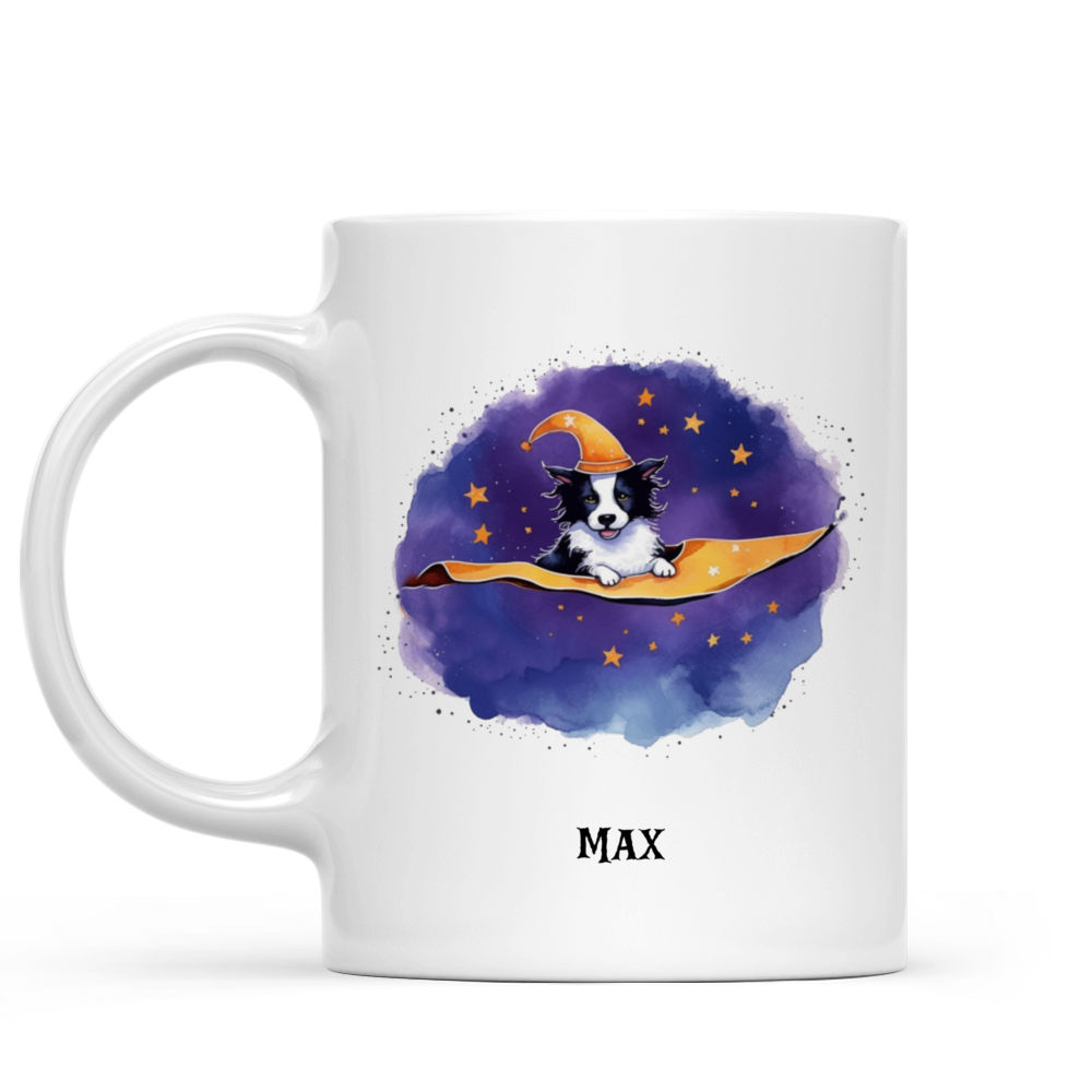 Halloween Dog Mug - Border Collie Witch flying on magic carpet - Mug_1