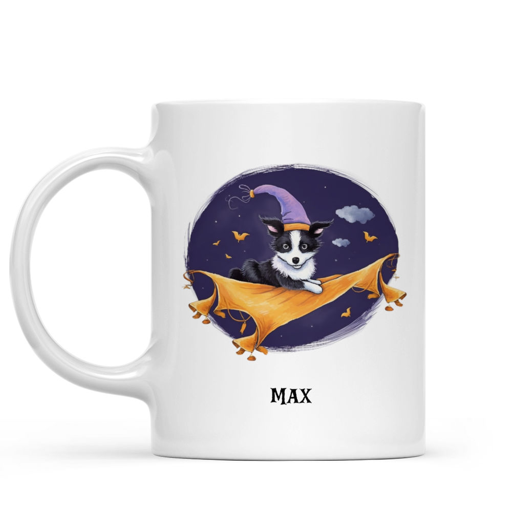 Halloween Dog Mug - Border Collie Witch flying on magic carpet - Mug_1