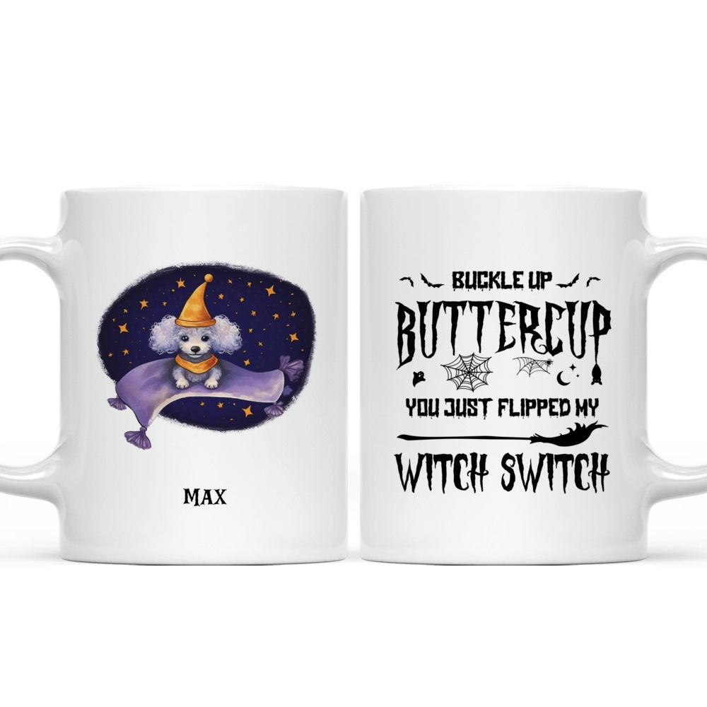 Halloween Dog Mug - Poodle Witch flying on magic carpet - Mug_3