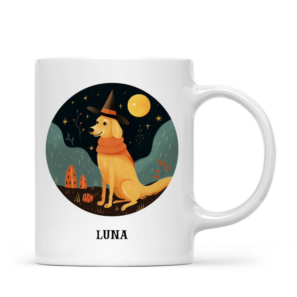 Personalized Mug - Halloween Dog Mug - Golden Retriever Dog in Witch Costume Illustration Halloween Mug_2