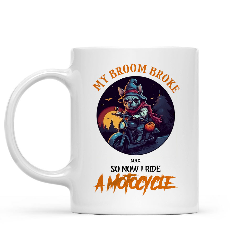 Halloween Dog Mug - French Bulldog Witch Riding Motorcycle - Mug_1