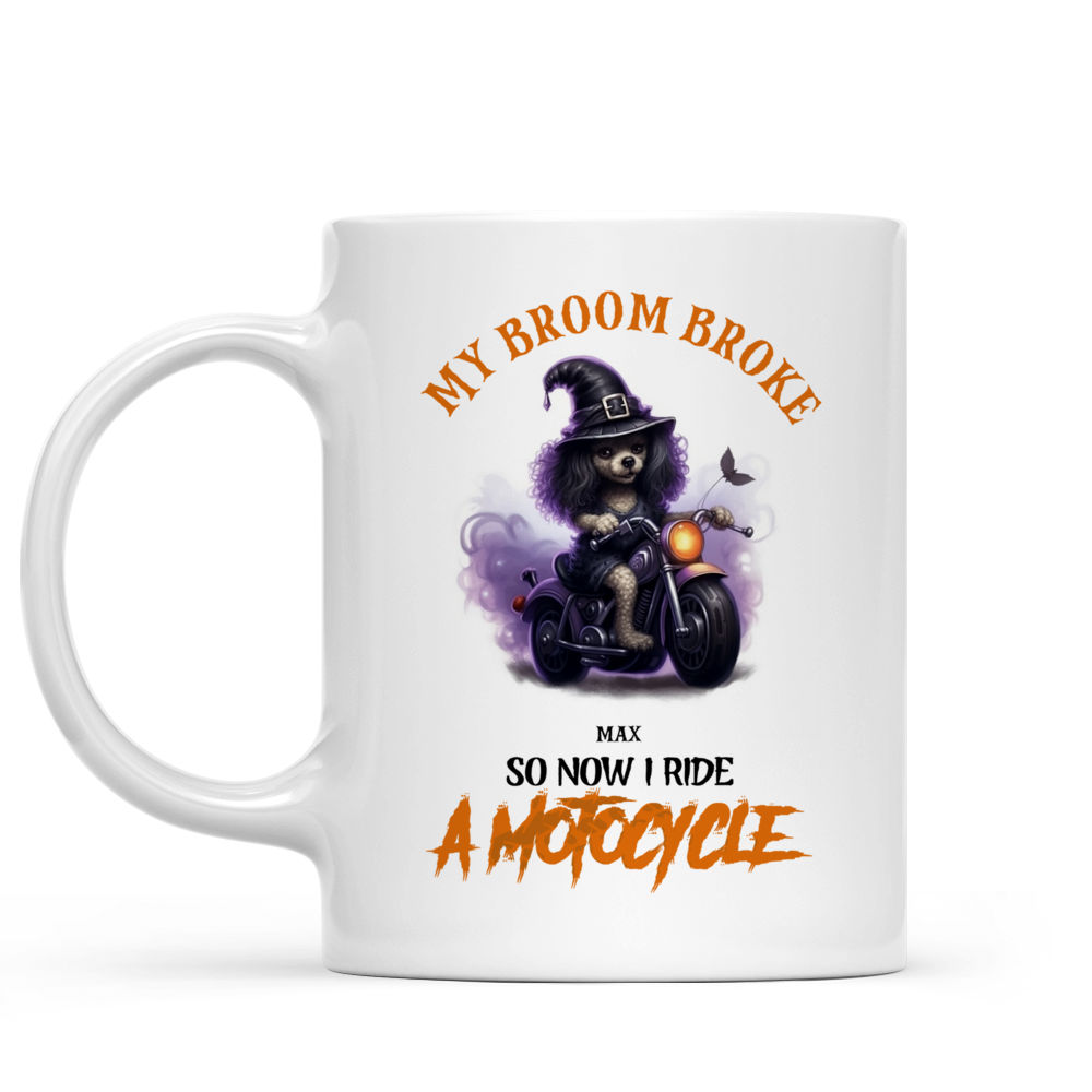 Halloween Dog Mug - Poodle Witch Riding Motorcycle - Mug_1