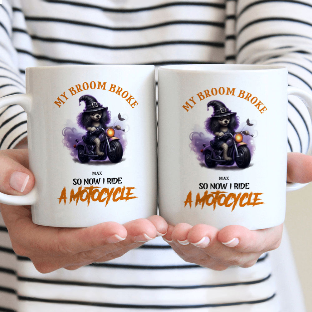 Halloween Dog Mug - Poodle Witch Riding Motorcycle - Mug