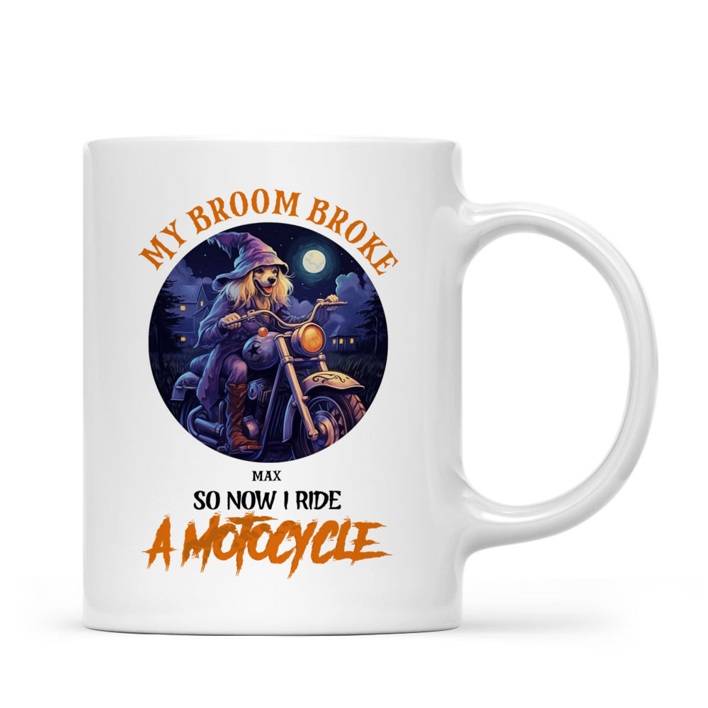 Halloween Dog Mug - Golden Retriever Witch Riding Motorcycle - Mug_2