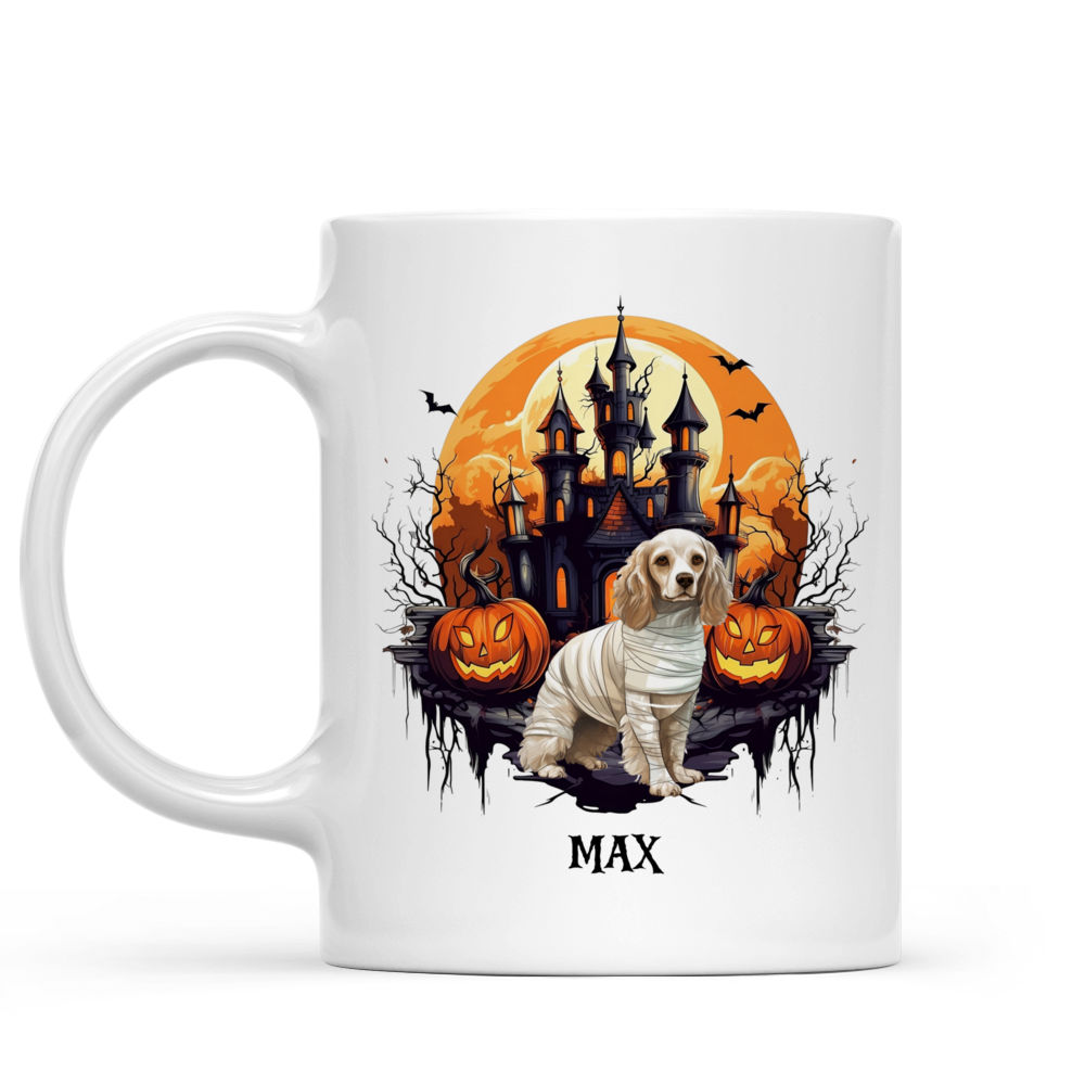 Personalized Mug - Halloween Dog Mug - Running Cocker Spaniel Mummy Dog_1