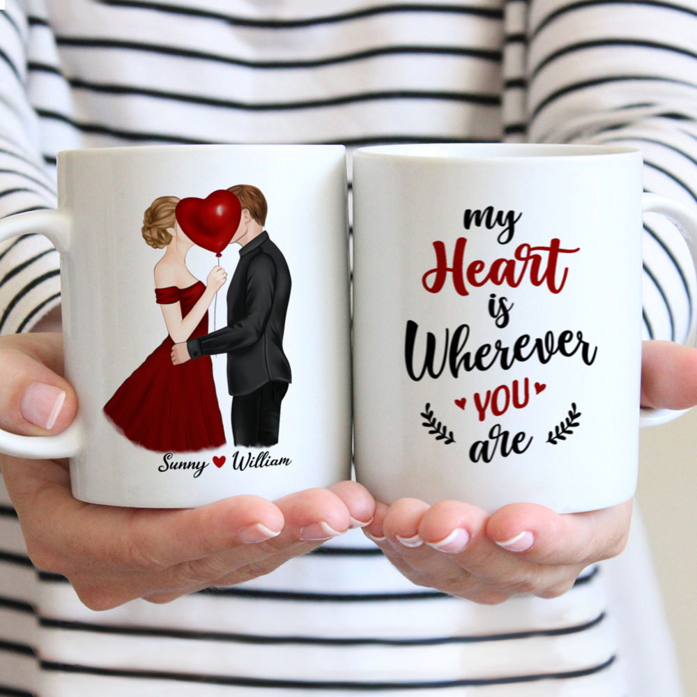 Personalized Mug - Kissing Couple Mug - My Heart Is Wherever You Are - Valentine's Day Gifts, Couple Gifts, Valentine Mug