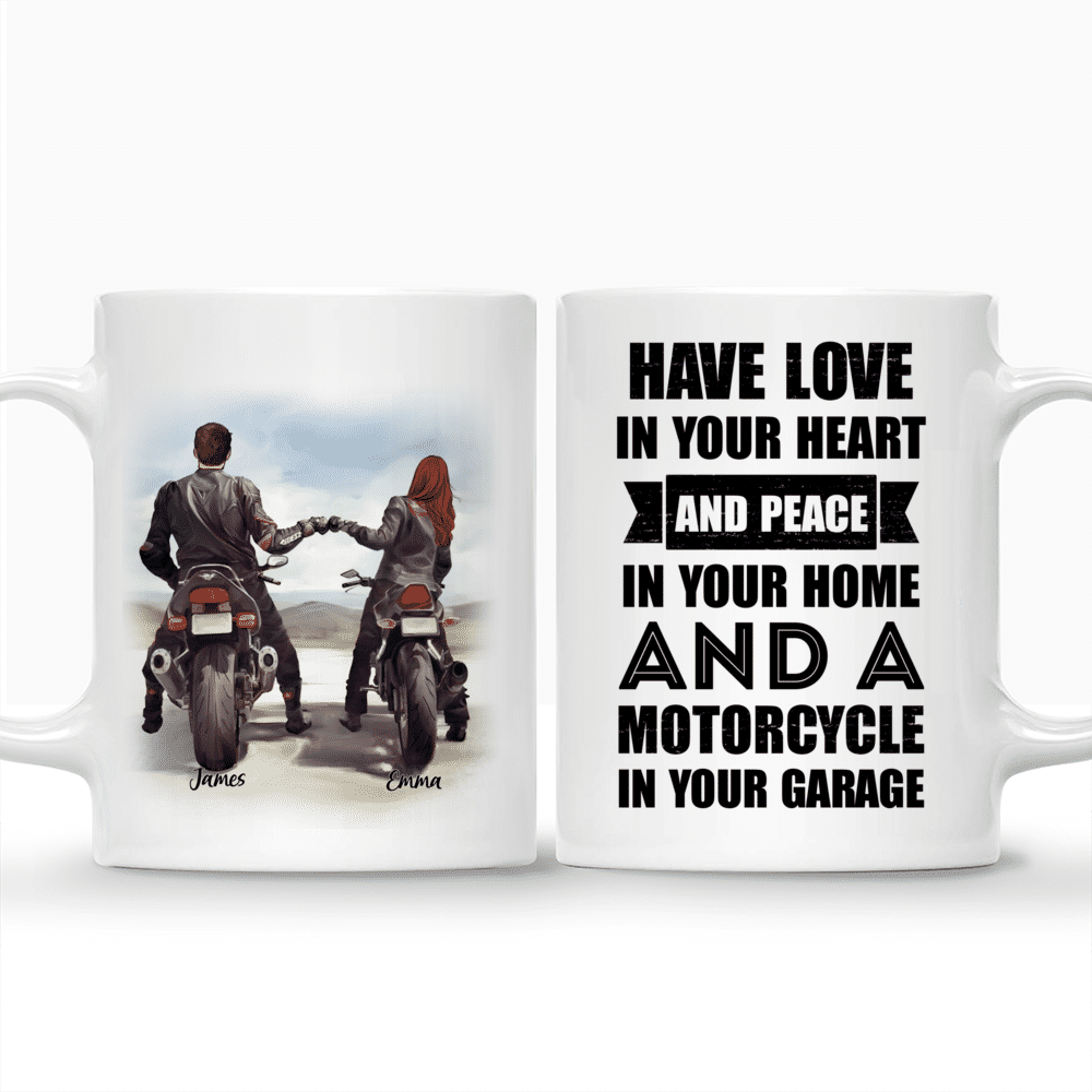 Personalized Mug - Biker Couple - Have love in your heart and peace in your home and a motorcycle in your garage - Valentine's Day Gifts, Couple Gifts_3