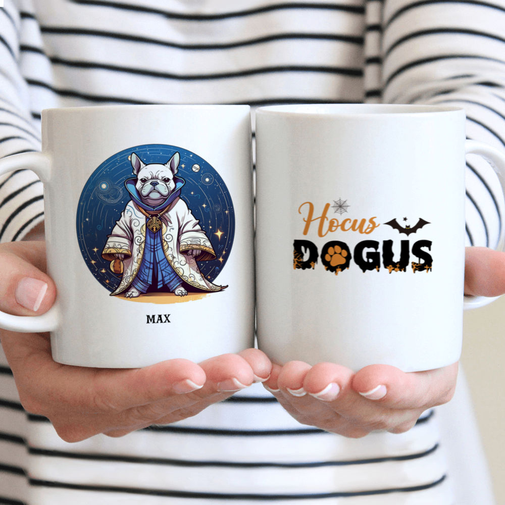 Personalized Mug - Halloween Dog Mug - French Bulldog Sorcerer Comic Book Art