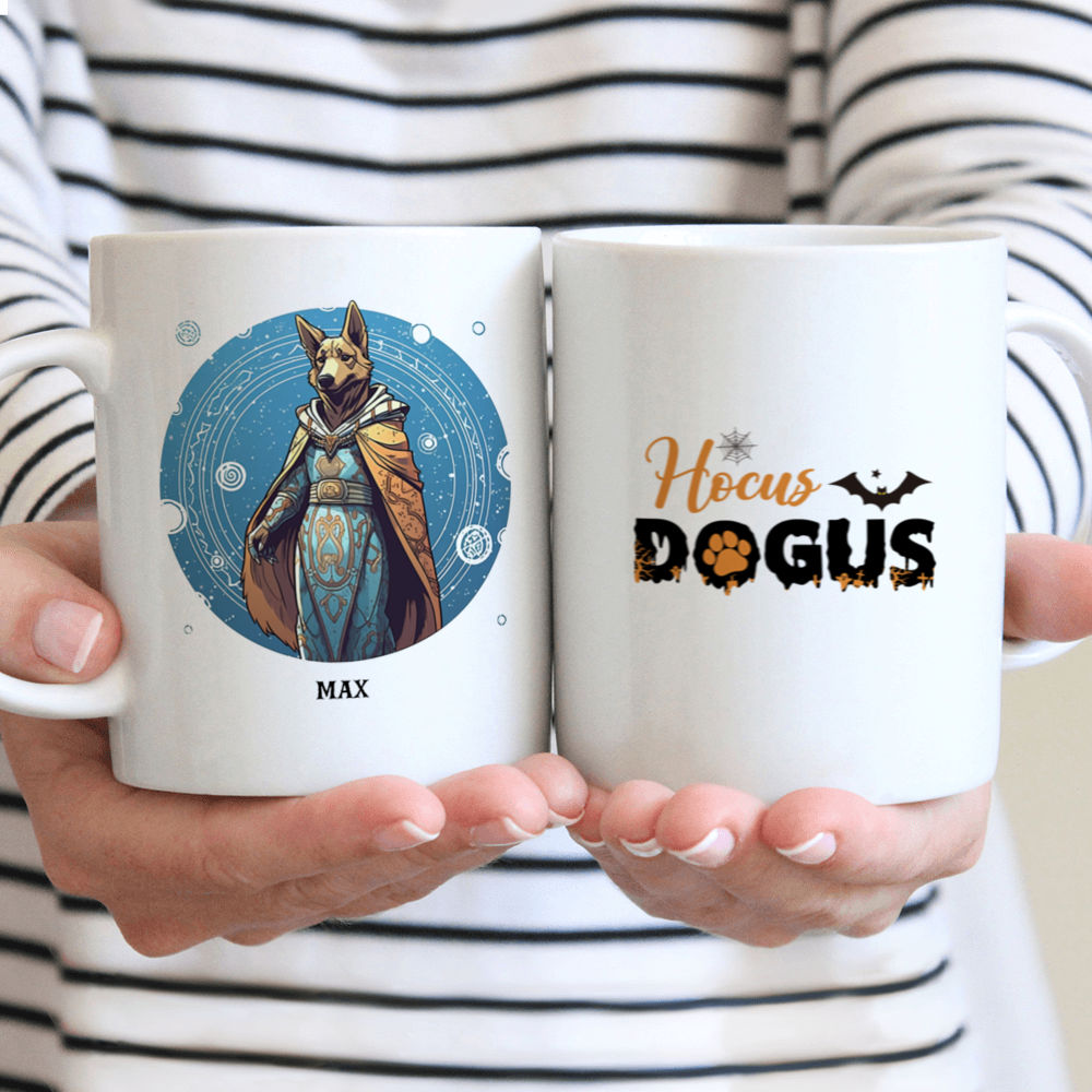 Personalized Mug - Halloween Dog Mug - German Shepherd Sorcerer Comic Book Art