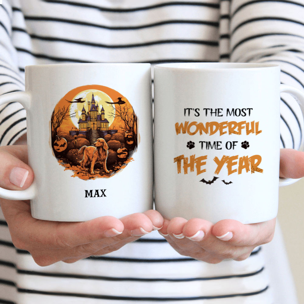 Personalized Mug - Halloween Dog Mug - Folklore Style Golden Retriever Dog Silkscreen Art Mug