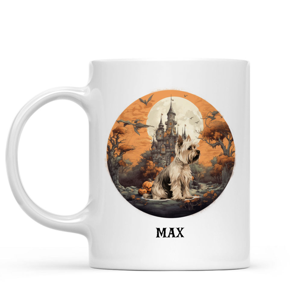 Personalized Mug - Halloween Dog Mug - Silkscreen Yorkshire Terrier Dog Folklore Art Halloween Mug_1