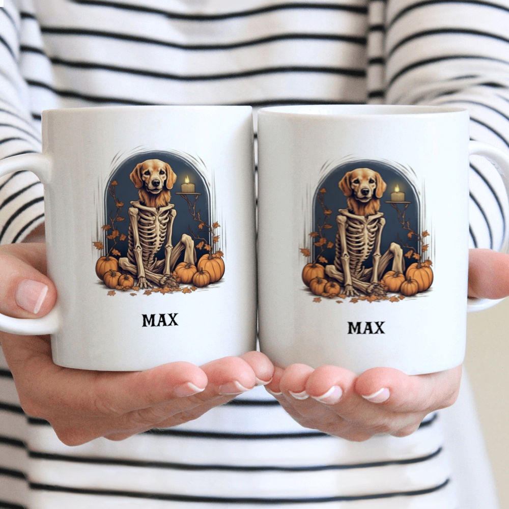 Halloween Dog Mug - Whimsical Skeleton Golden Retriever Dog Trick or Treat Halloween Dog Mug - Mug