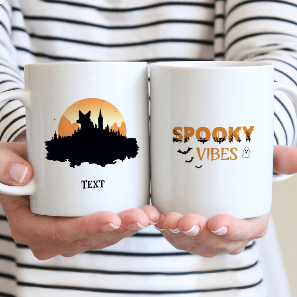 Halloween Dog Mug - Silhouette Border Collie Dog Halloween Night Castle Bat Mug - Mug