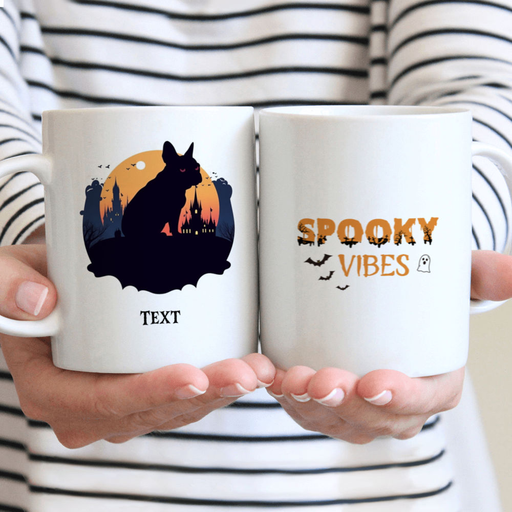 Halloween Dog Mug - Silhouette Bulldog Halloween Night Castle Bat Mug - Mug