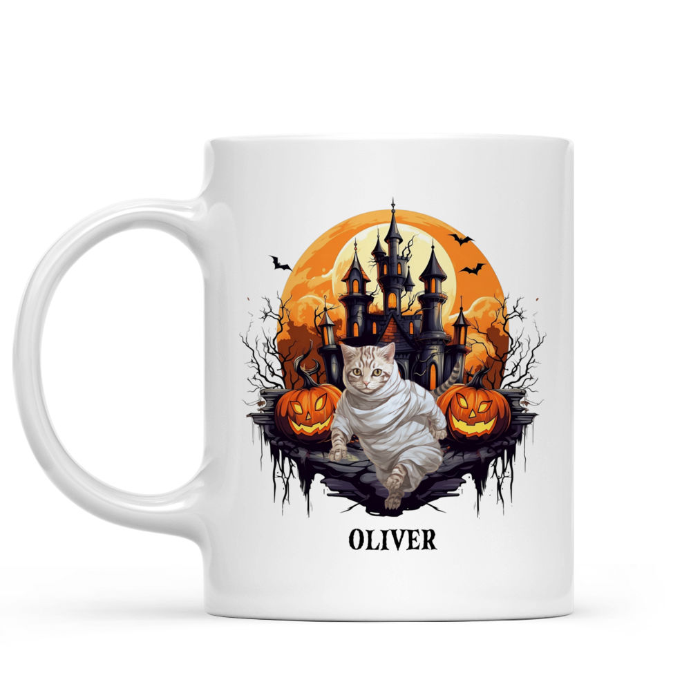 Halloween Cat Mug - Halloween Mummy Cat Running Domestic Shorthair - Mug_1