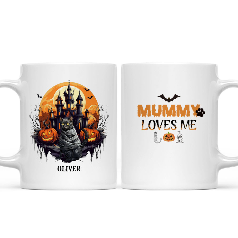 Halloween Cat Mug - Mummy Bombay Cat Running From Halloween Castle - Mug_3