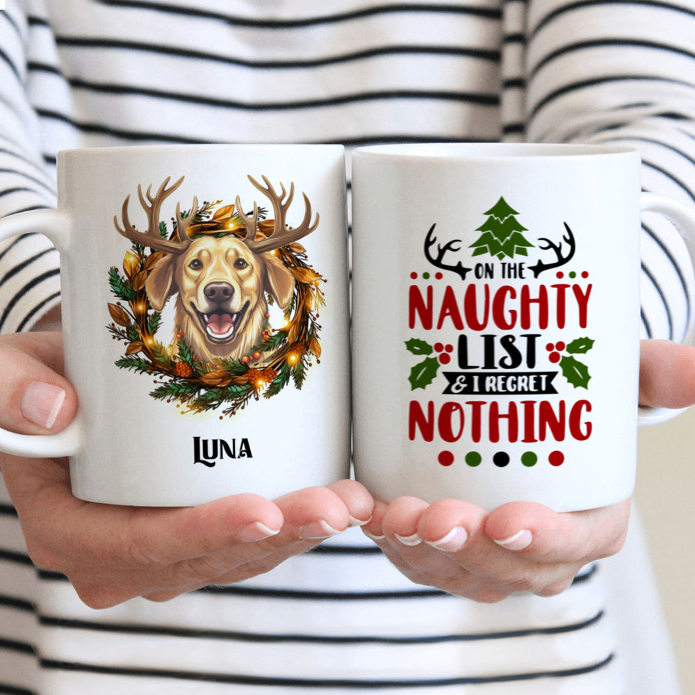 Christmas Dog Mug - Golden Retriever Dog with Christmas Light Antlers - Mug