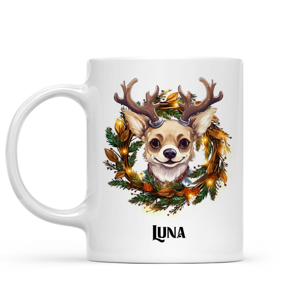 Personalized Mug - Christmas Dog Mug - Cartoon Chihuahua Dog Mug with Christmas Antlers_1