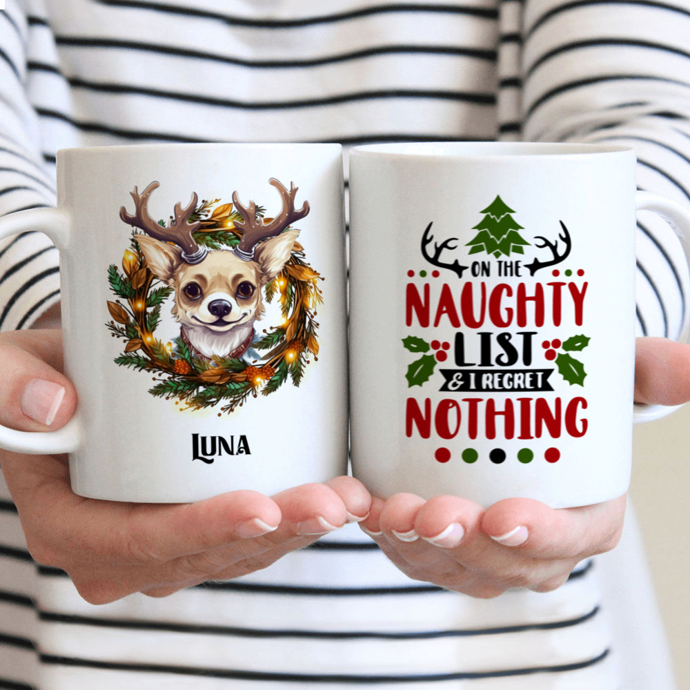 Christmas Dog Mug - Cartoon Chihuahua Dog Mug with Christmas Antlers - Mug