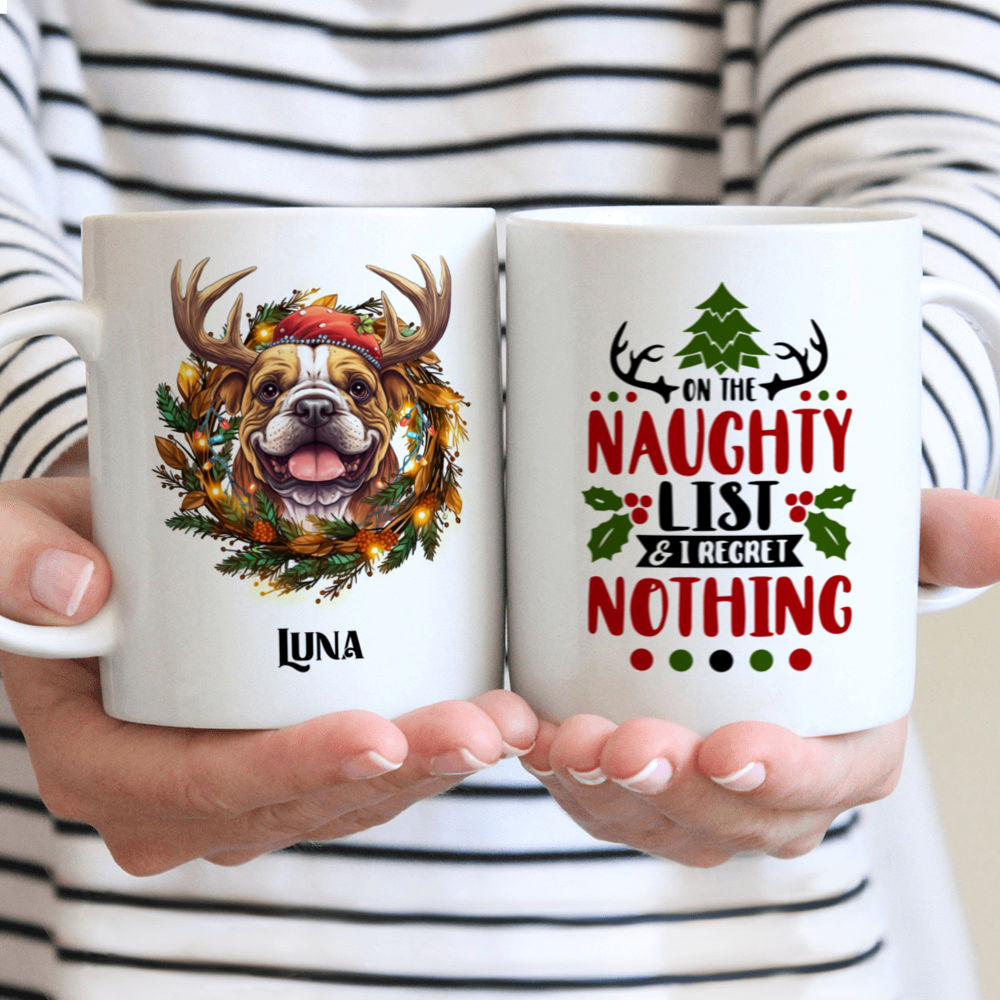 Christmas Dog Mug - Cartoon Bulldog with Christmas Light Antlers Dog Mug - Mug