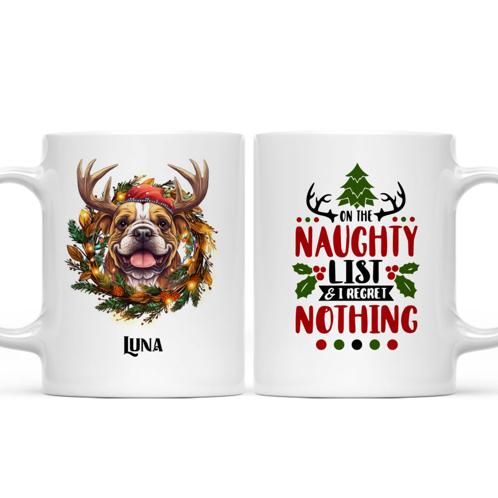 Cartoon Bulldog with Christmas Light Antlers Dog Mug