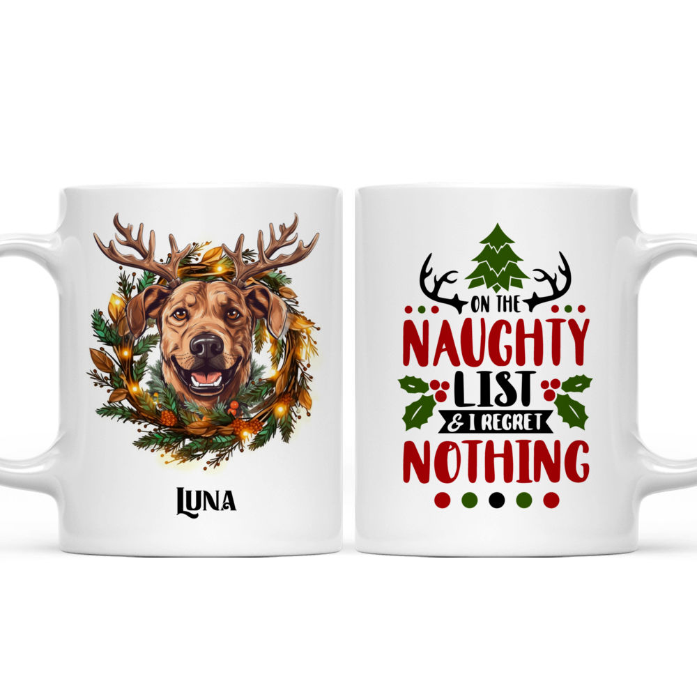 Personalized Mug - Christmas Dog Mug - Pitbull Dog with Reindeer Antlers Christmas Mug_3