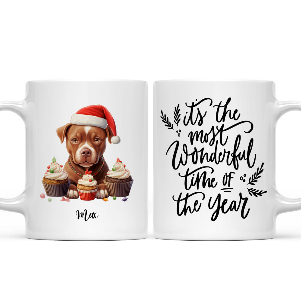 Cute Pitbull Dog Peeking from Christmas Hot Chocolate Cup Fantasy Vintage Style Cartoon