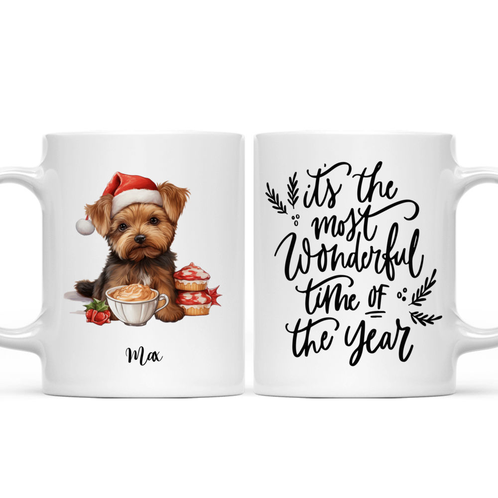 Cute Yorkshire Terrier Dog Peeking from Christmas Hot Chocolate Cups