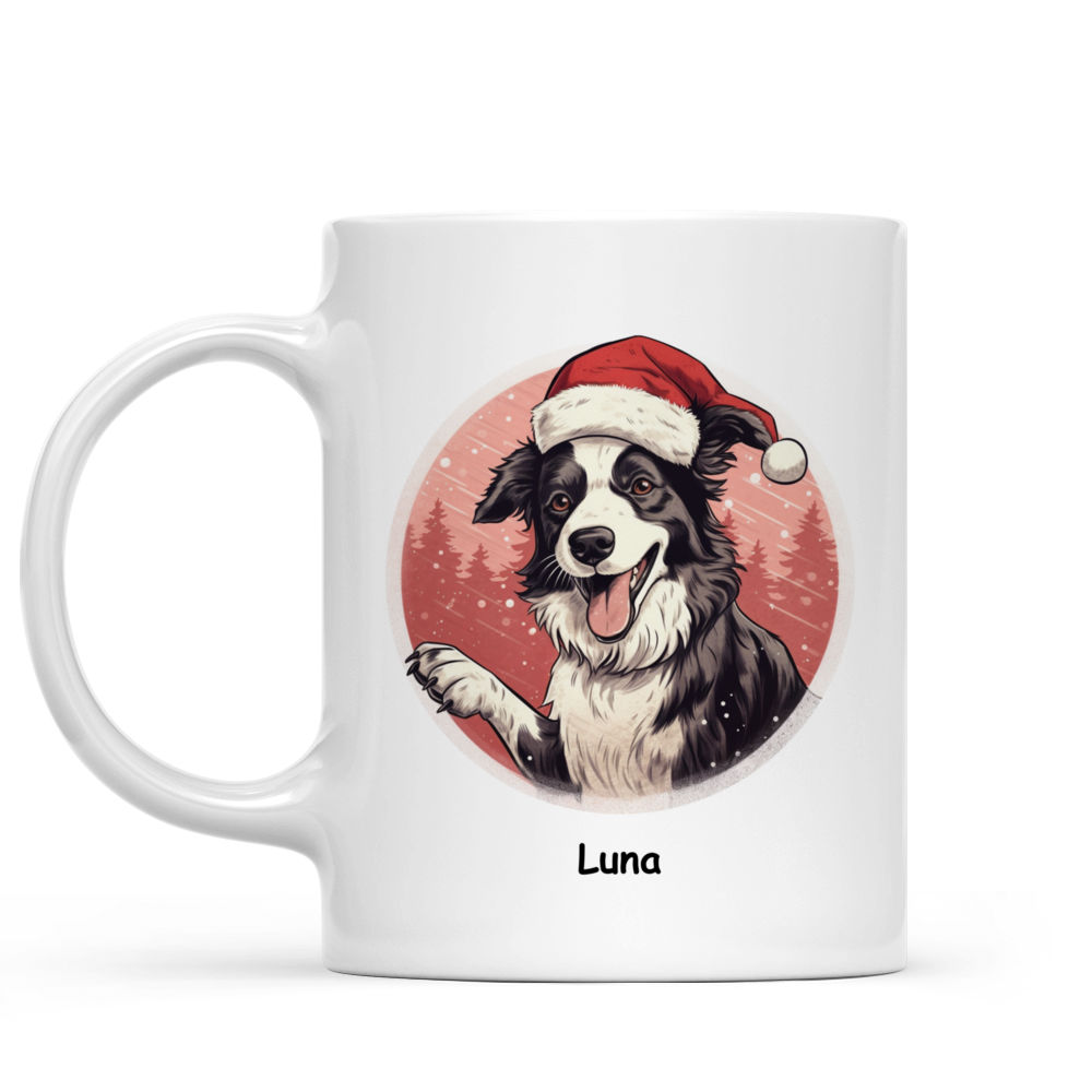 Christmas Dog Mug - Border Collie Dog with Santa Hat Catching Snow - Mug_1